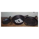 CAST IRON FRY PANS (3)