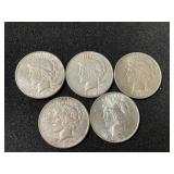 5 - SILVER PEACE DOLLARS