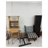 SCHOOL DESK, NEWSPAPER ENDTABLE, FOOT STOOL