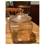 Pink depression glass cracker jar