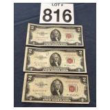 3 Red Seal $2 Bills