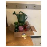 Box lot of vases and watering can