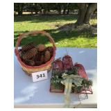 Basket of pinecones candle decor