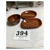 3 pieces Huberhaus Pottery Brown Decorated