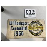 100th Centennial for Williamsport metal license