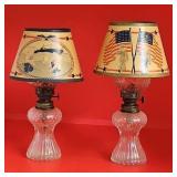 Pr Antique Alcohol Lamp w/Patriotic Shades