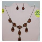 Sterling & Baltic Amber Necklace & Earrings