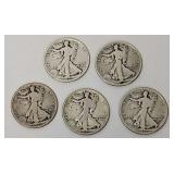 (5) Walking Liberty Halves