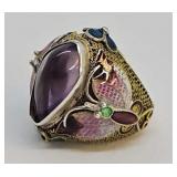 Designer Sterling Silver & Amethyst Ring