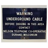 Cobalt Blue Enamel "Underground Cable" Sign