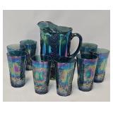 Imperial Grape Blue Carnival Glass Water Set