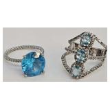 (2) Designer Sterling Silver & Topaz Rings