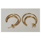 Pr 24KT Gold Open Double Loop Earrings