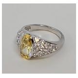 Sterling Silver, Citrine & Pave Set CZ Ring