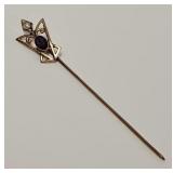 14k Gold Stick Pin with Amethyst and Seed Pearl