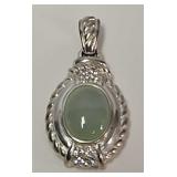 Sterling Silver Pendant with oval pale green stone