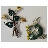 (2) 1930ï¿½s Large Rhinestone + Enamel Brooches