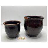 (2) Redware Pottery Crocks w/Brown Glaze - L. Kopp