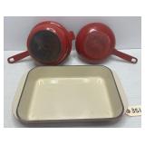 3pcs Red Le Creuset Cast Iron Cookware