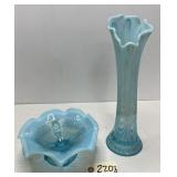 Northwood Swung Vase & Bowl - Aqua Opalescent