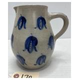 Stoneware Pitcher w/ Blue Hand Painted Tulips