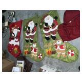(3) Jumbo Christmas Stockings, Gift Bags, Beads, &