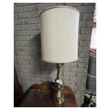 Brass Tone Lamp and Piece of Heavy Glass