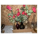 Oil Lamp & Assorted Vases & Artificial Flowers