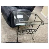 Glass Top Metal Frame Side Table w/ Magazine Rack