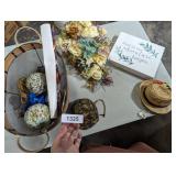 Artificial Flowers, Sign, Basket & Other