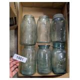 (6) Blue Canning Jars