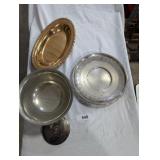 Silver Pewter Bowl, Silver-Like Platter, & Other