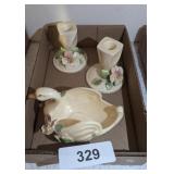 Norcrest Swan & Matching Candlesticks