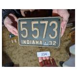 Vintage License Plate Indiana 1932