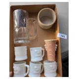 Milkglass Grog Mugs, Vase, Small Crock & Beer Mug