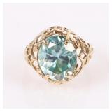 5.0CT BLUE MOISSANITE 10K YELLOW GOLD RING