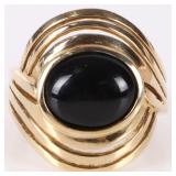 14K YELLOW GOLD BLACK ONYX LADIES RING