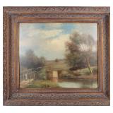 L. STEPANO OIL ON CANVAS BRIDGE LANDSCAPE PAINTING