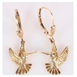 14K YELLOW GOLD HUMMINGBIRD LADIES EARRINGS