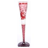 22" TALL BOHEMIAN RUBY RED ETCHED TRUMPET VASE