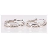 14K WHITE GOLD DIAMOND LADIES J HOOP EARRINGS