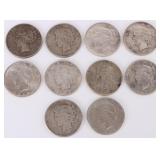 0.9 SILVER 1923 P/D/S LIBERTY PEACE DOLLARS - (10)