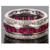 18K WHITE GOLD NATURAL RUBY DIAMOND LADIES RING