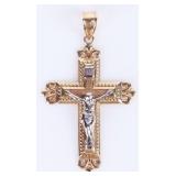 10K YELLOW & WHITE GOLD RELIGIOUS CROSS NECKLACE