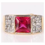 GENUINE 2.0CT RUBY & CZ LADIES FASHION RING