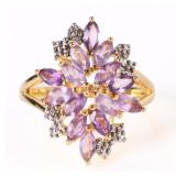 STERLING AMETHYST CLUSTER FLORAL LADIES RING