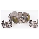 MEXICO STERLING SILVER STONE BRACELET & EARRINGS