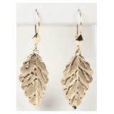 14K YELLOW GOLD LEAF DANGLE LADIES EARRINGS