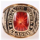 10K YELLOW GOLD SAPPHIRE FSU 1980 FOOTBALL RING