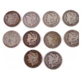 90% SILVER US MORGAN SILVER DOLLARS - LOT OF 10